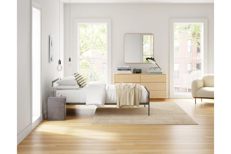 Scandinavian minimal bedroom with white oak furniture